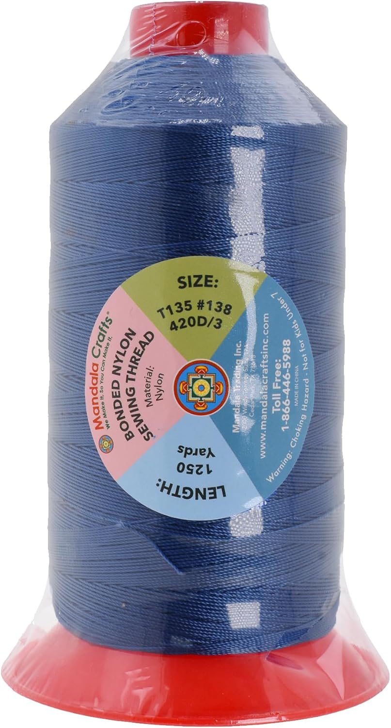 Mandala Crafts Bonded Nylon Thread Denim Heavy Duty Sewing Threads - 1250 YDs Size 138 420D T135 Tex 135 Thread for Leather Jeans Weaving Outdoor Marine Upholstery Threads