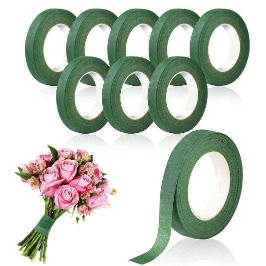 Phinus 9 Rolls Floral Tape, 1/2 Inch x 30 Yard Flower Tape, Green Floral Tape for Floral Crafts Supply, Bouquet Stem Wrapping, Wedding Bouquet (Green)