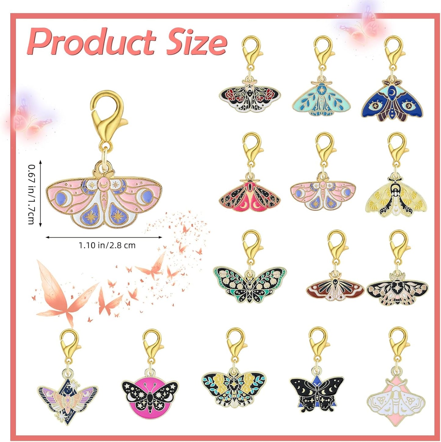 BEEFLYING 16Pcs Butterfly Stitch Marker Charms for Crocheting and Knitting, Removable Alloy Enemal Crochet Knit Stitch Marker Pendant with Lobster Clasp for Sewing Quilting Handmade Jewelry