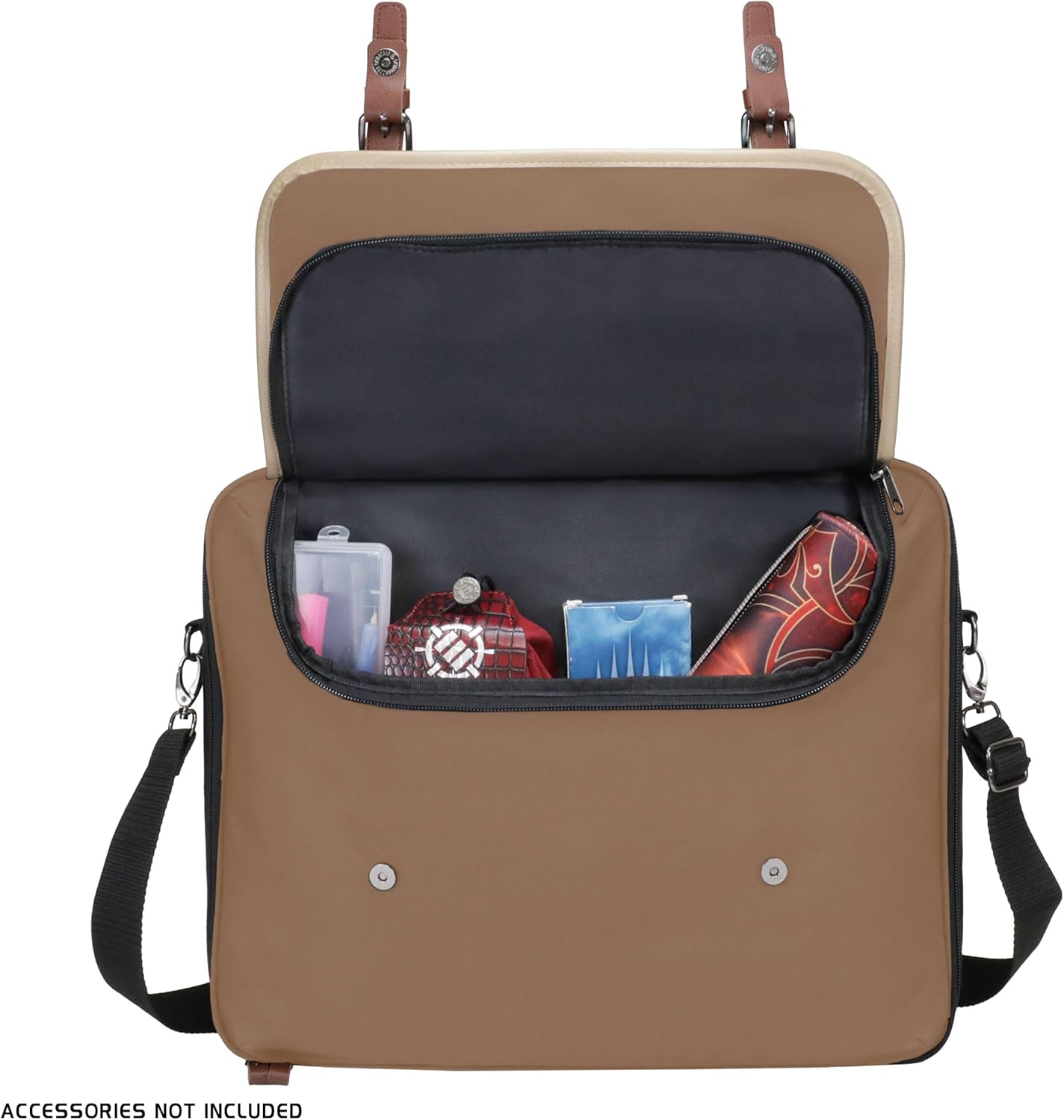 ENHANCE Designer Edition TCG Bag - MTG Shoulder Bag with Customizable Dividers & Accessory Pocket for Deck Boxes, Dice - Card Storage Compatible with Magic the Gathering, Lorcana (Tan)