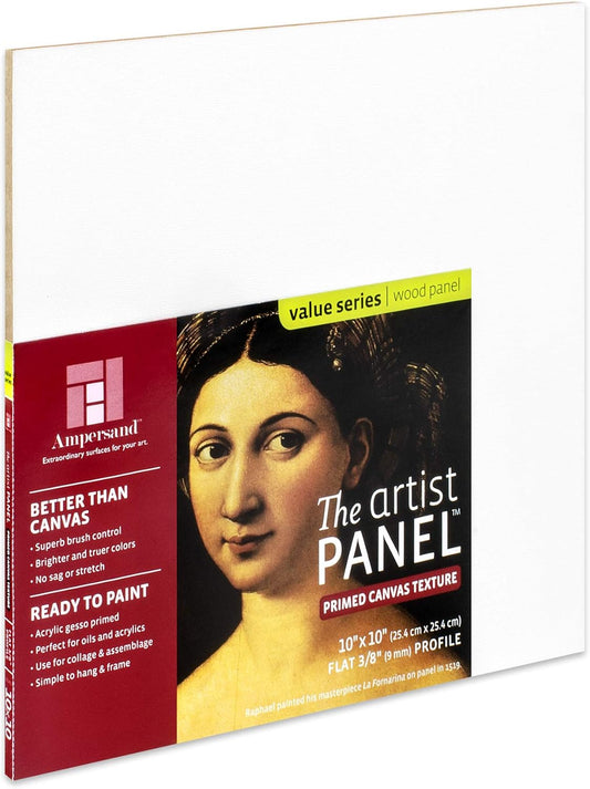 Ampersand Art Supply Wood Gesso Art Painting Panel: Canvas Texture, 3/8 Inch Depth, 10" x 10"