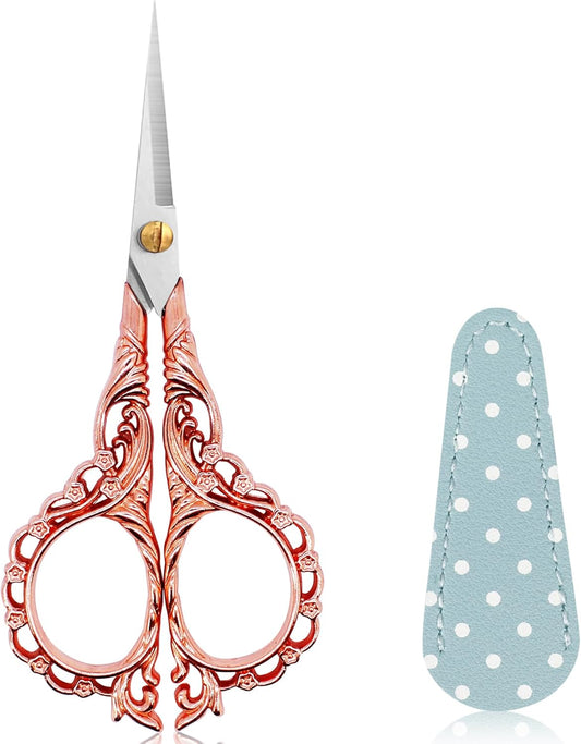 BIHRTC Little Embroidery Scissors 4.5Inch with Artificial Leather Cover Stainless Steel Sharp Straight Tip Scissors for Needlework Artwork Purpose Detail Thread Craft Household DIY Art Work