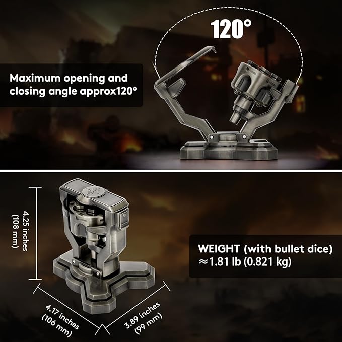 ASTRANOVA Metal Bullet Dice Set with Spinning Revolver Cylinder Holder for DND, Tabletop Games(Gunmetal Grey)