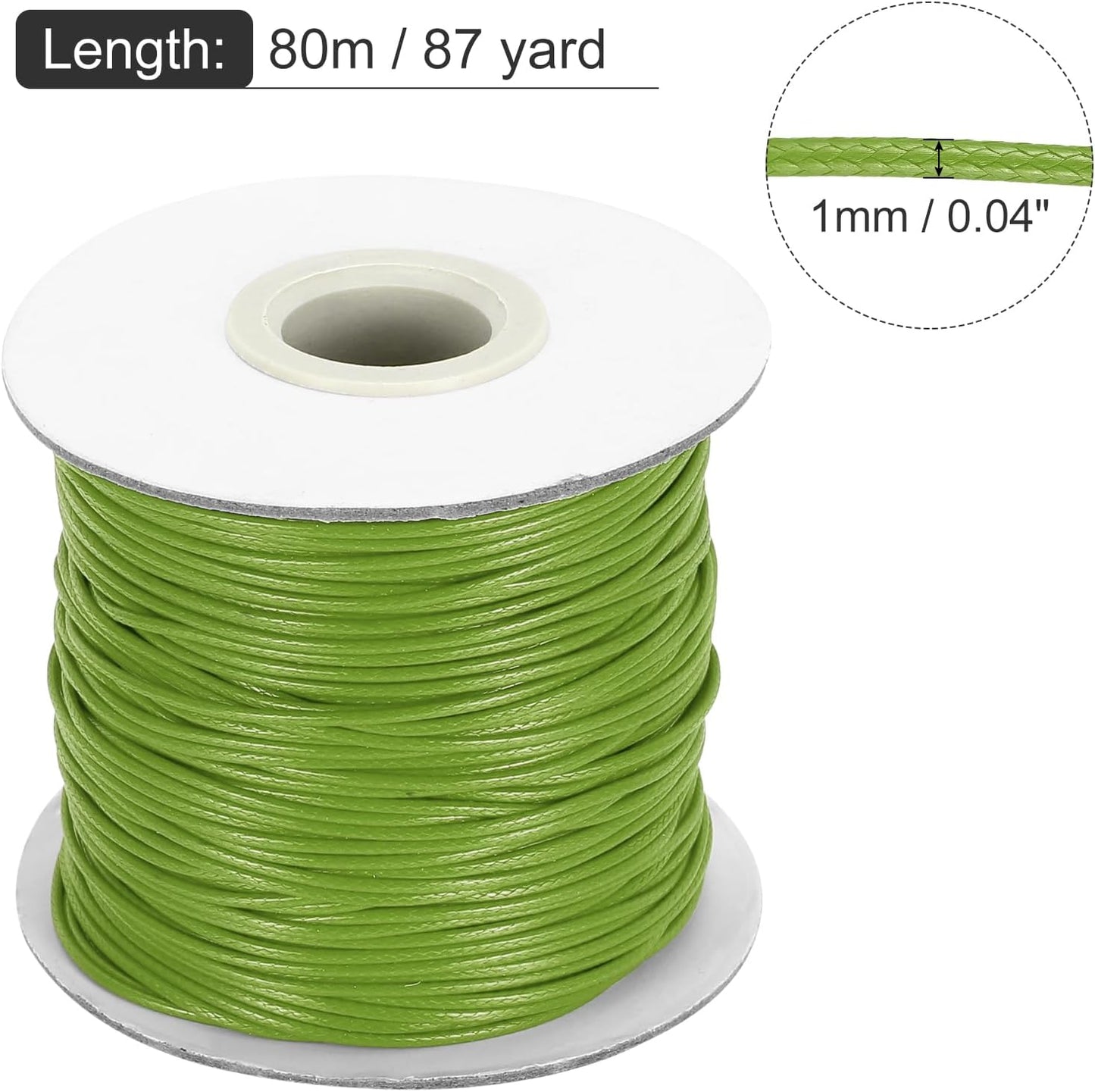 MECCANIXITY Waxed Cord 1mm Waxed Thread 87 Yard Wax String Leather Cord for Bracelet Making, Necklaces, Beading, Jewelry Making and DIY Crafts(Grass Green)