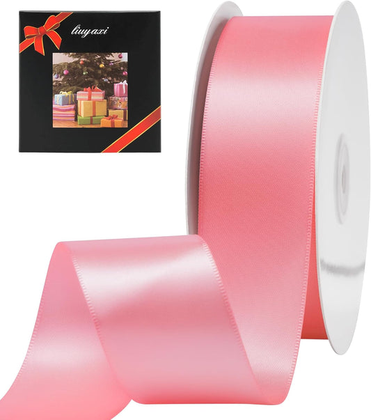 LIUYAXI Pink Stain Ribbon, 2" X Continuous 50 Yards, Double Faced Fabric Ribbon Use for Bows Bouquet,Christmas Gift Wrapping,Floral Arrangement