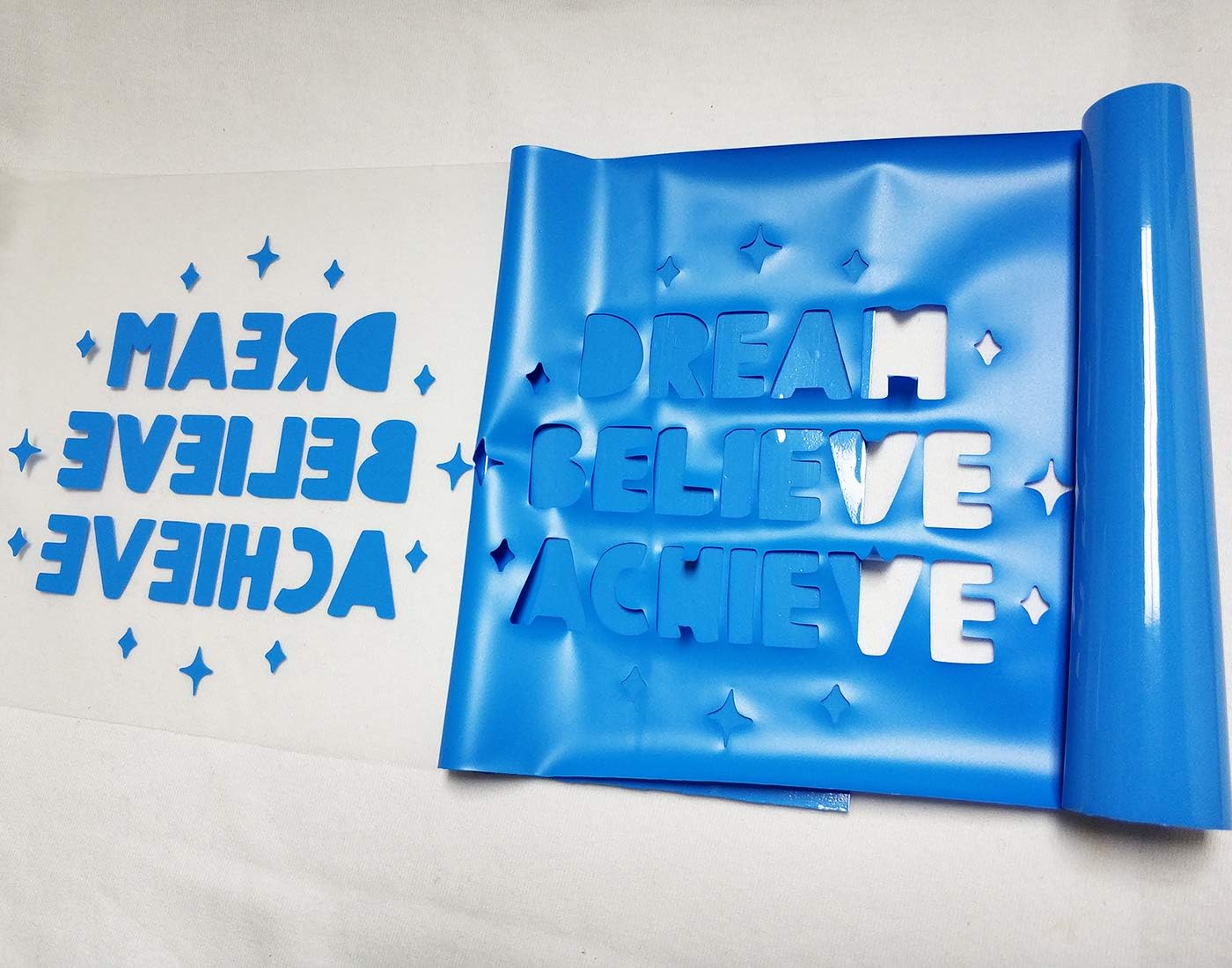 Guangyintong Lake Blue Heat Transfer Vinyl HTV Rolls, 12" x 8ft, 1 Roll, Iron On Vinyl for T-Shirts, Glossy Surface, Easy to Cut & Weed