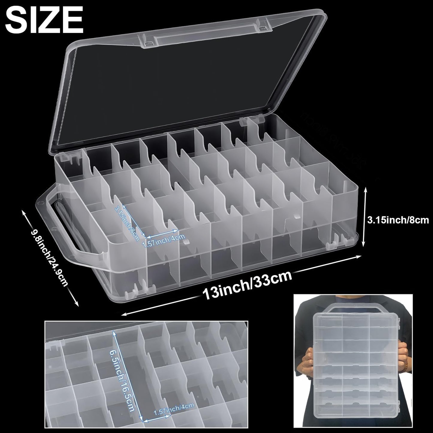 DUOFIRE 46 Grids Sewing Box, Double Sided Thread Organizer, Portable Clear Embroidery Floss Organizer, Plastic Organizer Box for Embroidery and Sewing Threads, Embroidery Floss, Crafts, Small Toys