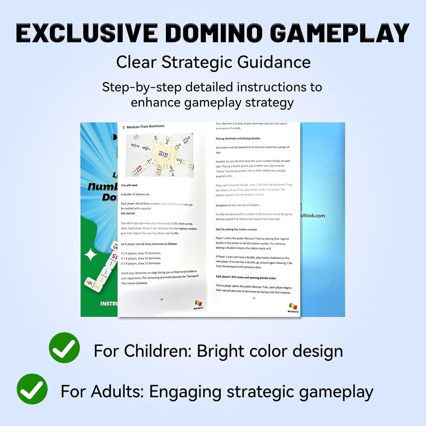 Mexican Train Dominoes Double 15 | 136 Colorful Number Dominos Tiles Travel Board Game for Family Nights, Cognitive Strategy Game for 2-8 Players