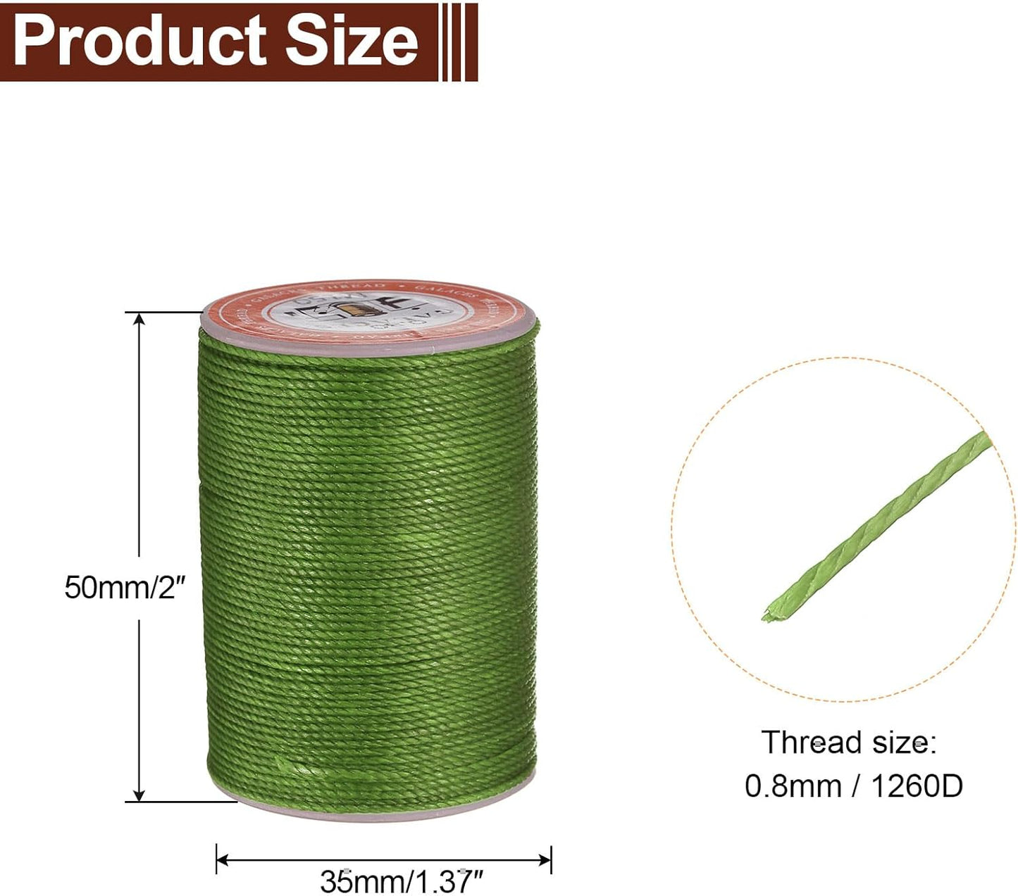 uxcell Round Leather Sewing Waxed Thread, 55m / 60 Yards Polyester Wax String, 0.80mm Wax Stitching Cord for Leather Crafts, Bookbinding, Bracelets Braided, Grass Green, 2pcs