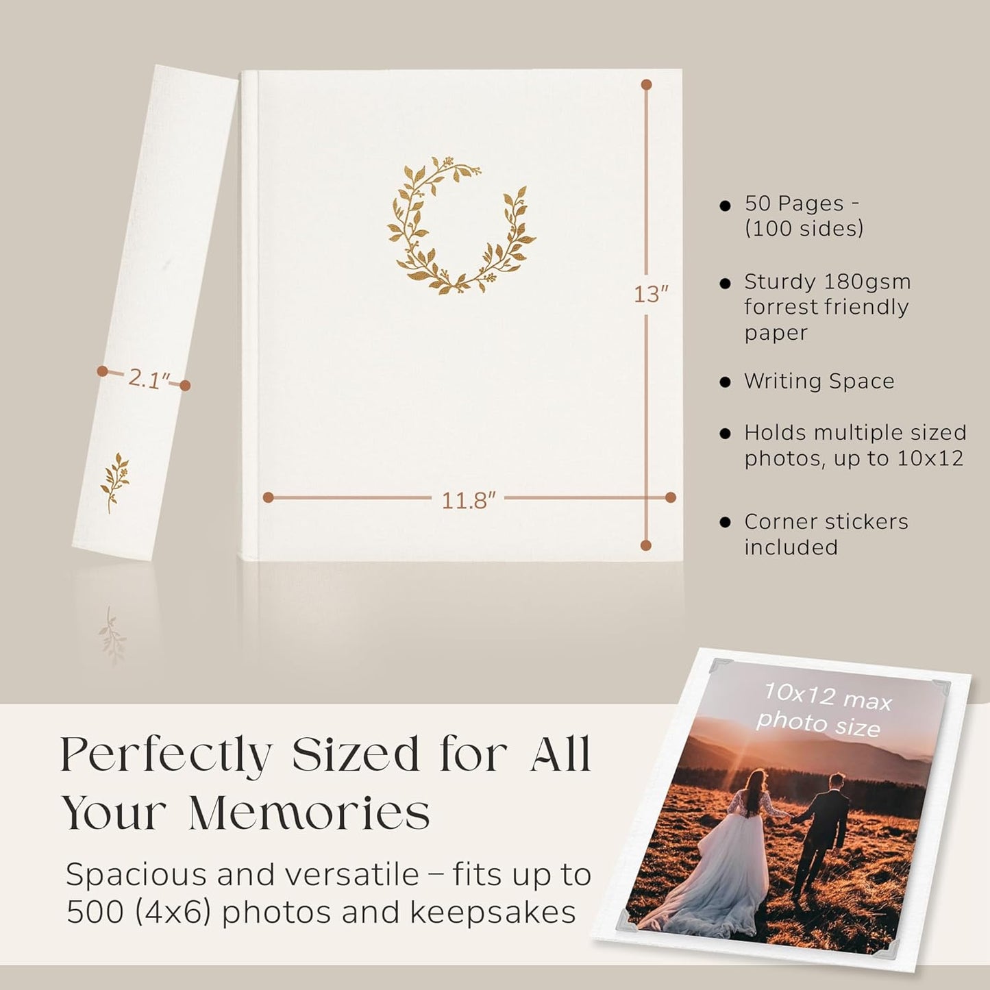 Premium Scrapbook Album – Photo Album with Writing Space – 100 Pages for Multiple Sizes 4x6, 5x7, 6x8, 8x10 – Holds 500 Photos – Wedding, Baby, Travel & Family Memories