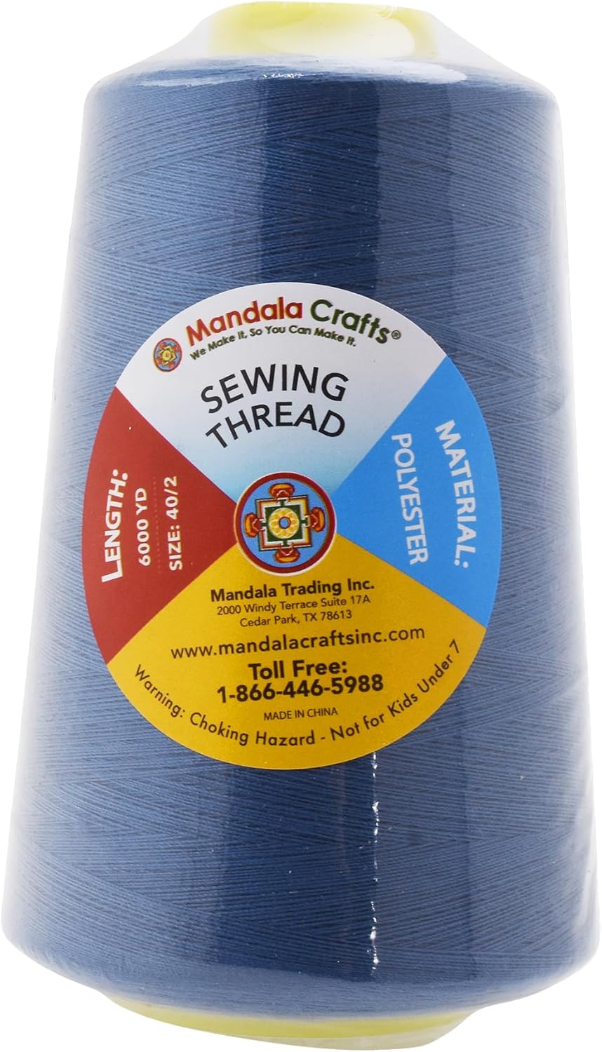 Mandala Crafts 4 Pack of Serger Threads Cones Spools - 40S/2 24000 Yards Polyester Denim Threads for Sergers Machine and Overlock Quilting Sewing Machine
