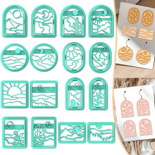 ACRNIGHEET Boho Clay Cutters - 16 Shapes Sun and Moon, Landscape Polymer Clay Cutters for Jewelry, Earring Making Kit With Storage Box