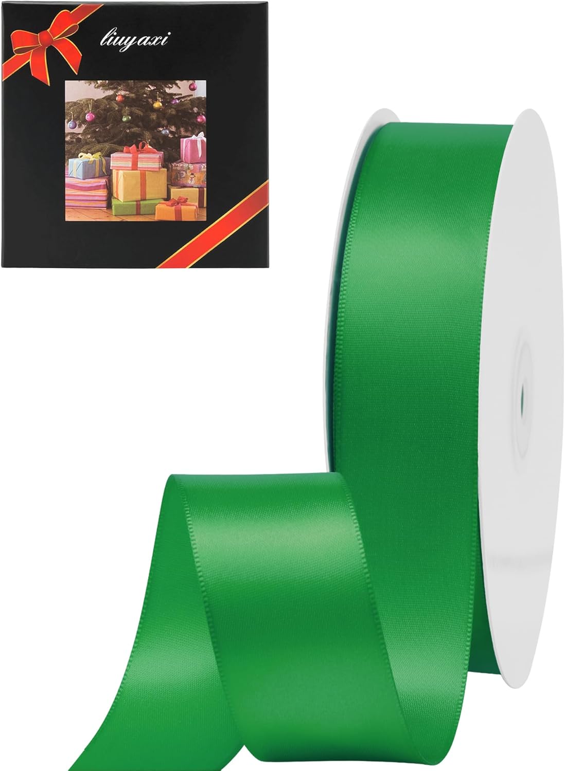 LIUYAXI Green Double Faced Satin Ribbon, 1" X Continuous 25 Yards, Ribbons Perfect for Gift Wrapping Wedding Bouquet Decor DIY Craft Bow Making & Other Projects