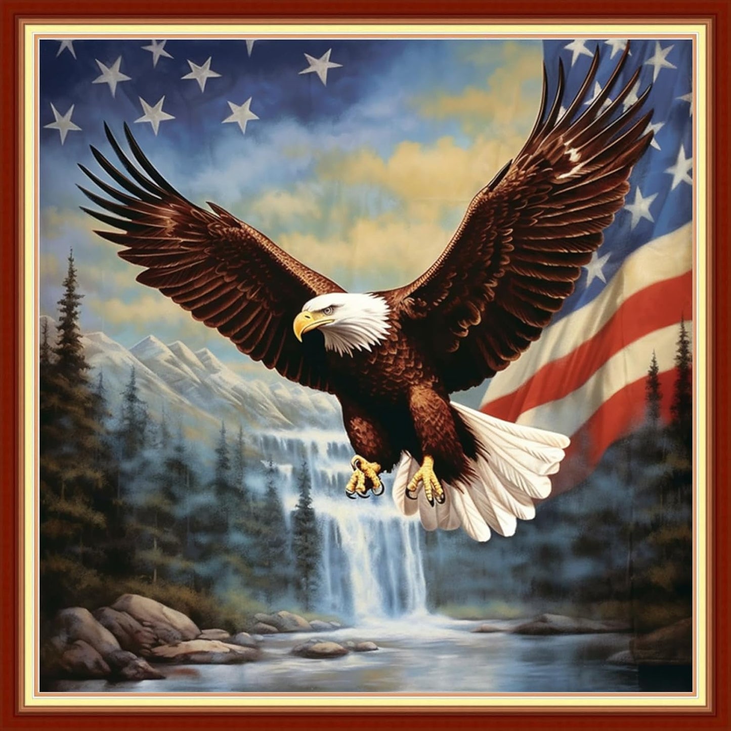 Dooxvey Cross Stitch Kit for Adult Beginners - Full Range of Stamped Kits with 11CT Cross Stitch Patterns - Flag Eagle 18x18 inch