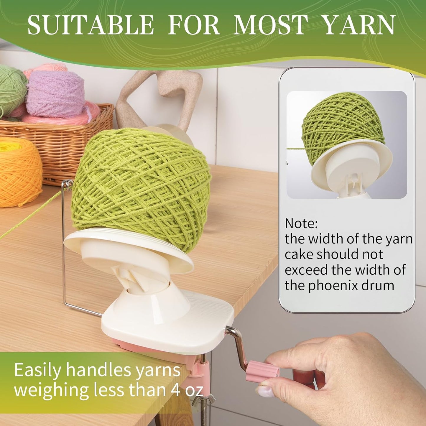 SPEENSUN Yarn Winder for Crocheting, Yarn Spinner, 3.5 OZ Easy-to-Install and Efficiently Yarns Cake Winder with Lower Noise for Yarns Below Size 5, Best for Crochet and Knitting Lover