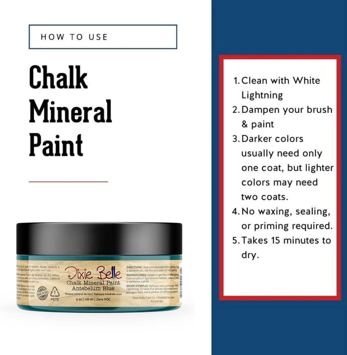 Dixie Belle Paint Company Chalk Finish Furniture Paint - Antebellum Blue (4oz) - Matte Dark Teal Chic Chalk Mineral DIY Furniture Paint