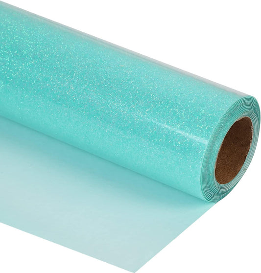 guangyintong Glow Glitter Cyan Heat Transfer Vinyl HTV Rolls, 12" x 8ft Iron on Vinyl for T-Shirts, Glitter HTV Vinyl for All Cutter Machines Easy to Cut & Weed for DIY Design