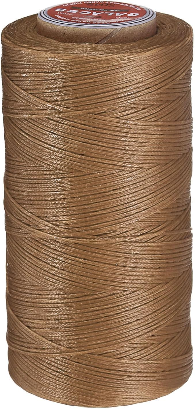 uxcell Flat Leather Sewing Waxed Thread, 270m / 295 Yards Polyester Wax String, 150D Wax Stitching Cord for Leather Crafts, Bookbinding, Bracelets Braided, Khaki Brown
