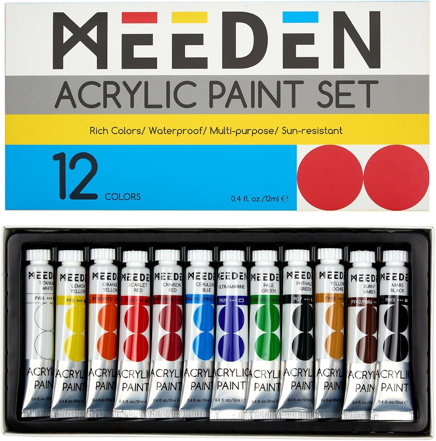 MEEDEN Beginners Acrylic Paint Set: 12 Colors 12ml/0.41 fl oz Heavy Body Art Craft Paints - Non-Toxic Rich Pigment Hobbists Halloween Pumpkin Painting for Kids Adults on Canvas Wood Fabric