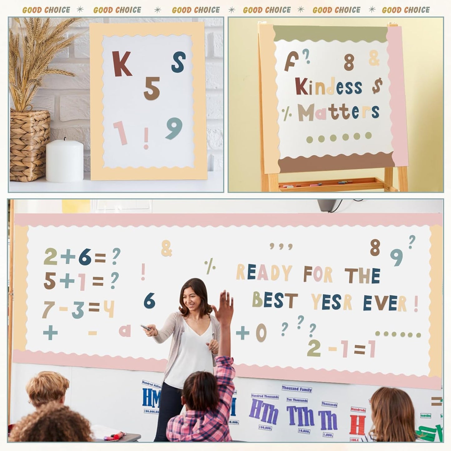 221 Pcs Classroom Bulletin Board Letters Colorful Alphabet Cutouts Number and Punctuation Symbol Combo Letter Cutouts for Spring Summer Wall Chalkboard Poster Board Decor(Advanced Boho)