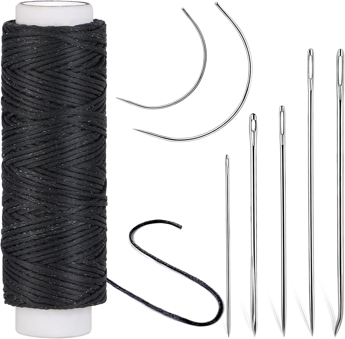 Ftyiwu Waxed Thread, Upholstery Needle and Thread 32 Yards with 7PCS Hand Sewing Needles for Home Upholstery Carpet Canvas Repair Leather Sewing (Black)