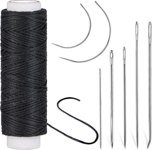 Ftyiwu Waxed Thread, Upholstery Needle and Thread 32 Yards with 7PCS Hand Sewing Needles for Home Upholstery Carpet Canvas Repair Leather Sewing (Black)
