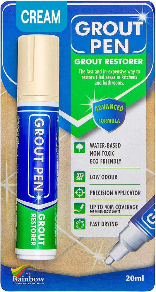 Grout Pen Cream Tile Paint Marker: Waterproof Grout Paint Pen, Tile Grout Colorant and Sealer Pen for Bathroom, Shower, Kitchen, More - Cream, Wide 15mm Tip (20mL)