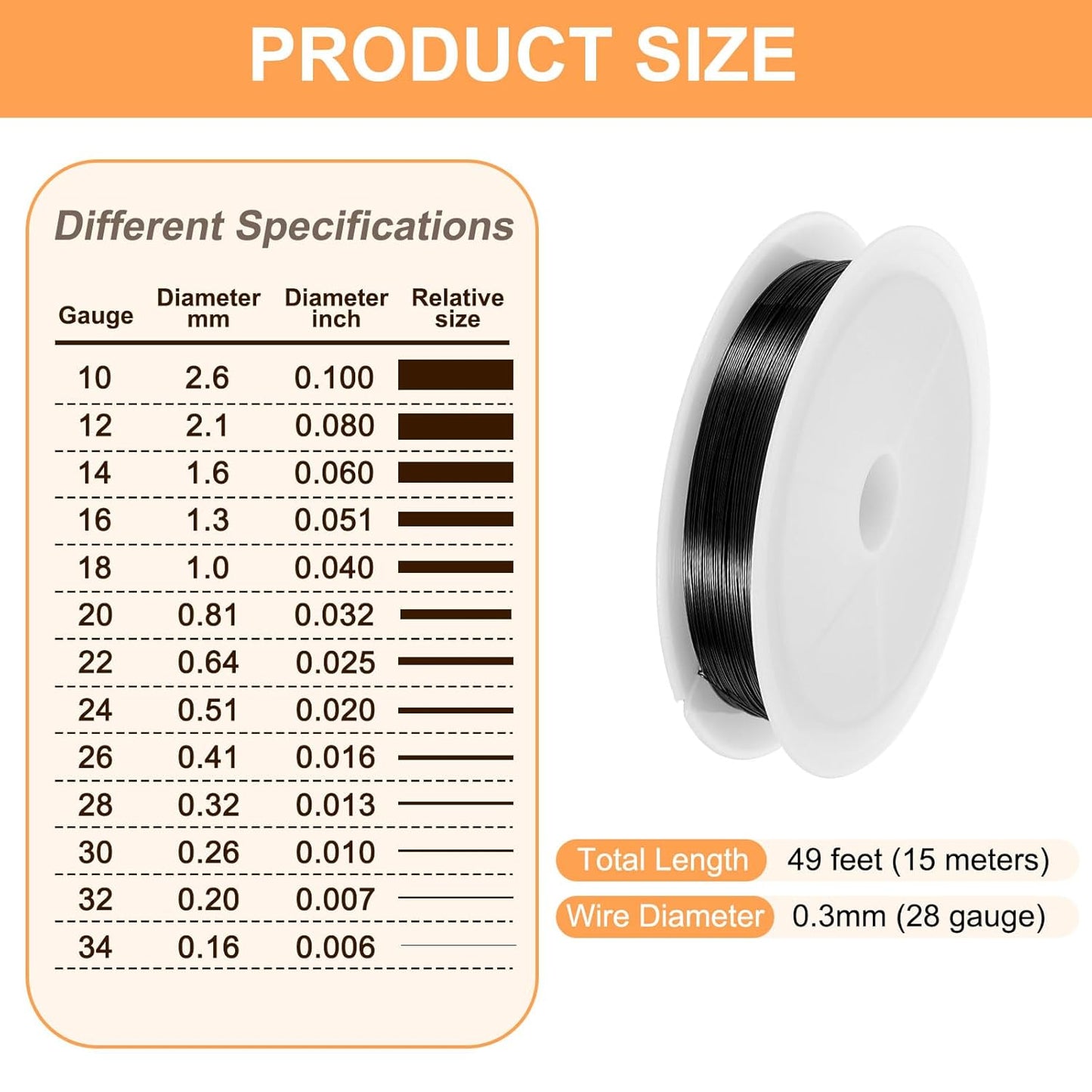 HARFINGTON 49ft Jewelry Wire, 28 Gauge (0.3mm) Brass Craft Soft Metal Tarnish Resistant Copper Beading Wire for Jewelry Making Supplies Crafting, Black