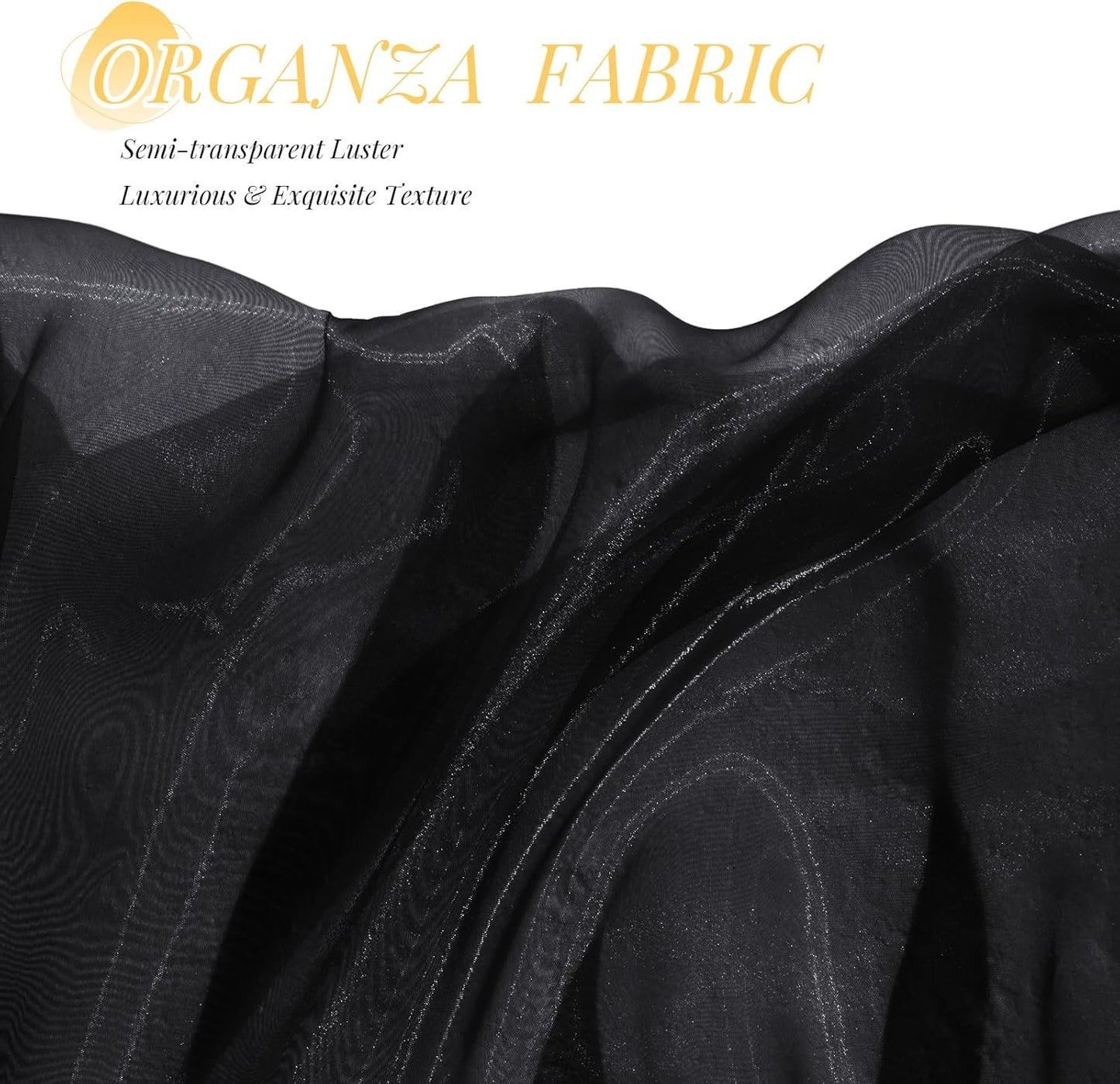 P Pothuiny Sheer Organza Fabric by The Yard, 1 Yard x 60 Inch Wide Bridal Black Organza Tulle Fabric Roll Shiny Gauze Fashion Dress Sewing Craft for Wedding Party Decorations Backdrop