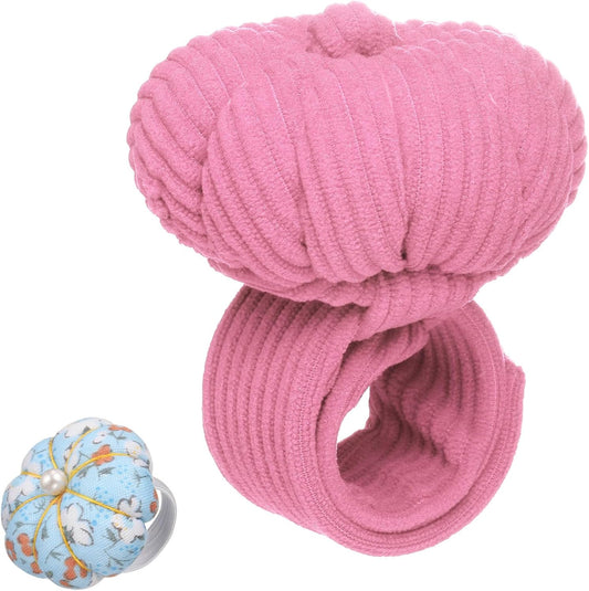 HARFINGTON Wrist Pin Cushions, Sewing Needle Pin Cushion Adjustable Strap with Elastic Strap Finger Ring Pincushions Fit All Wrist Sizes for Sewing Quilting Needlework DIY Crafts, Pink/Blue