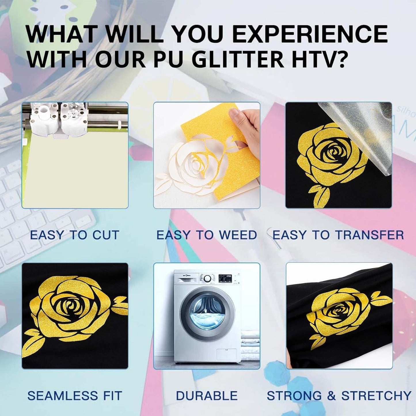 HTVRONT Yellow Glitter HTV Heat Transfer Vinyl Rolls - 10" x 8ft Neon Yellow Glitter HTV Vinyl for Shirts, Glitter Iron on Vinyl for All Cutter Machine - Easy to Cut & Weed (Neon Yellow)