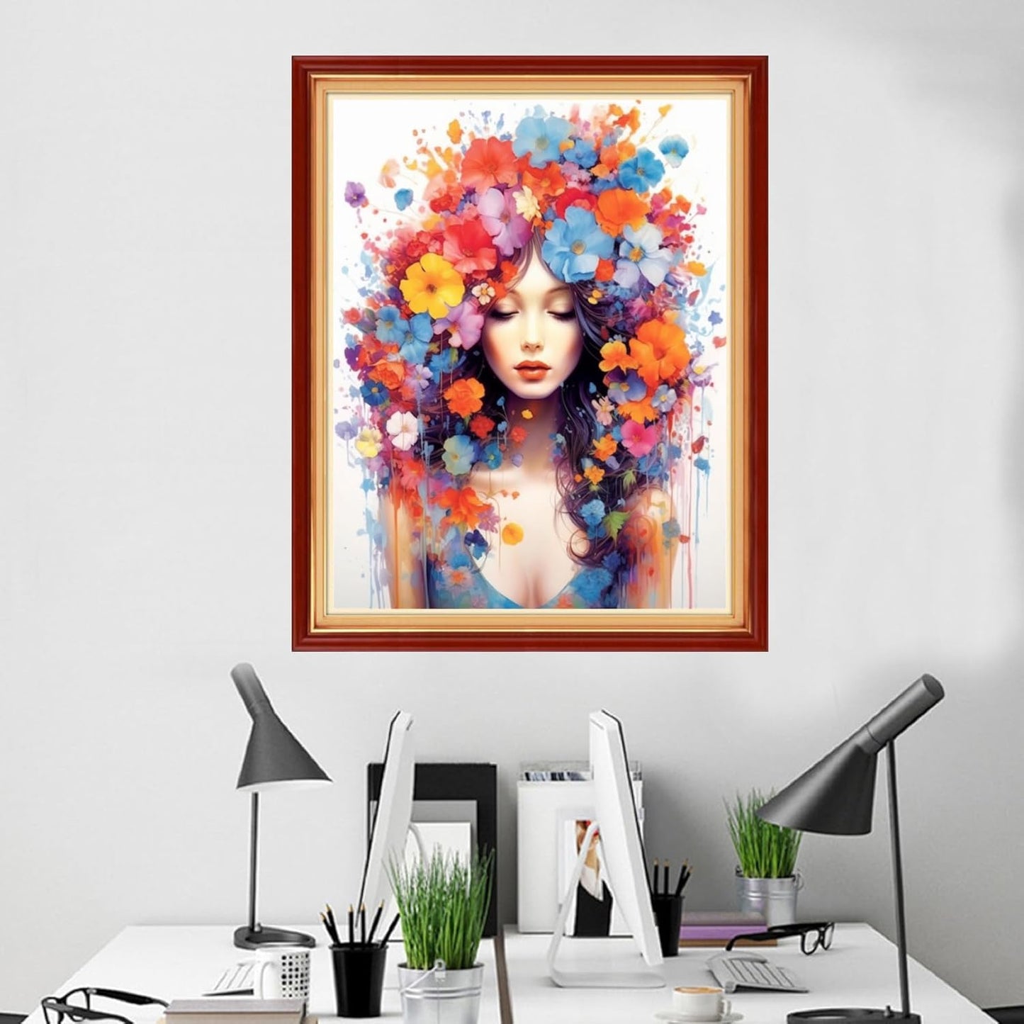 Foxhool Beginners Cross Stitch Kits Stamped Full Range of Embroidery Kits for Adults DIY Cross Stitches kit Embroidery Patterns for Needlepoint kit-Flower Girl 16x20 inch