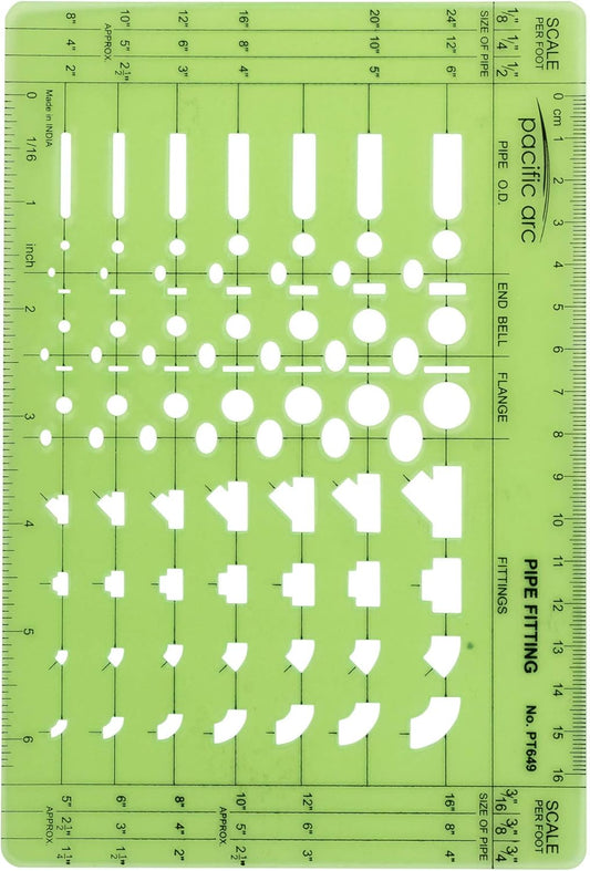 Pacific Arc Pipe Fitting Template Guide, with Pipe O.D., End Bell, Flange, and Fittings