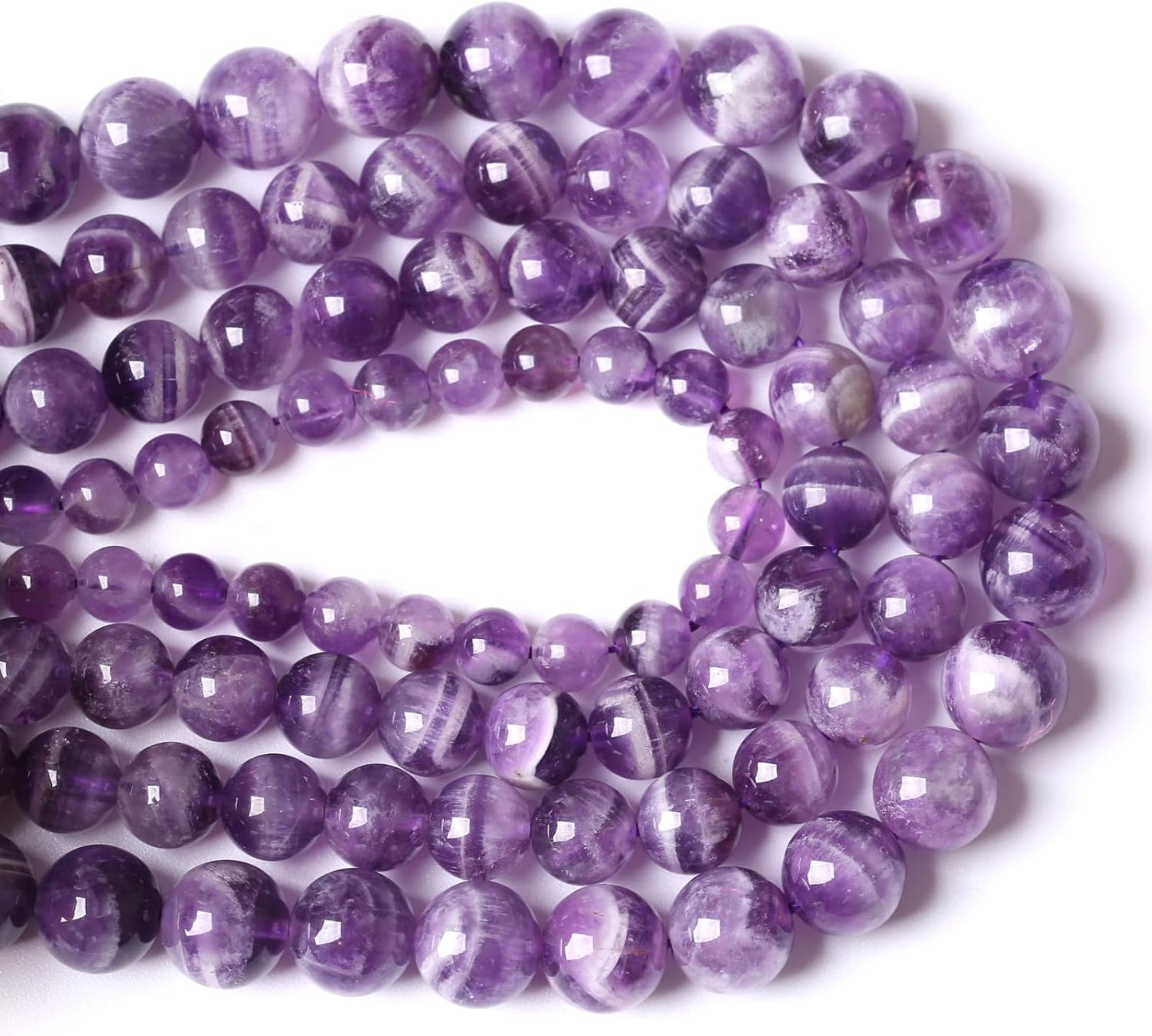 72PCS 10mm Natural Purple Dream Lace Amethysts Beads Crystal Round Loose Beads for Jewelry Making DIY Bracelet Necklace 32" 2 Strand