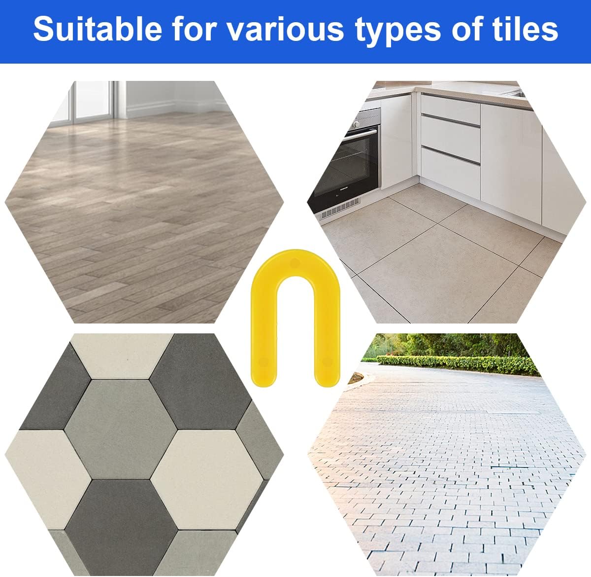 DGSL Tile Leveling System Tile Spacers 3/16 Inch, 300 pieces Horseshoe Shim U Shape Plastic Tile Leveling Clips for Various Types of Tile Leveling