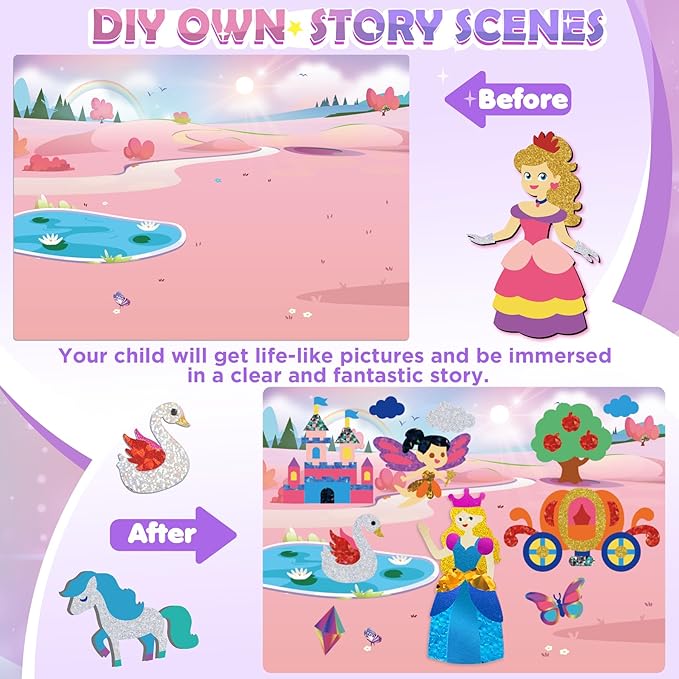 Foil Arts and Crafts for Kids Ages 4-8, No Mess Princess Fun Foil Art Craft Supplies Kits, DIY Creative Activity Coloring Books,Christmas Stocking Stuffers,Gifts for 4 5 6 7 8 9 10 Year Old Girls Boys