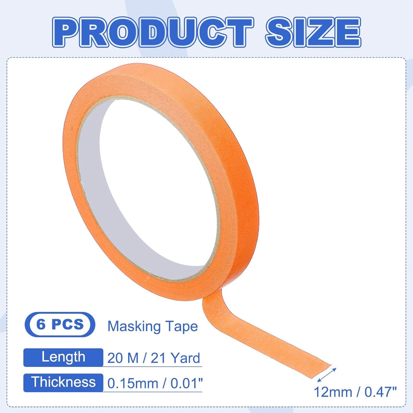 MECCANIXITY Masking Tape 0.5 Inch x 21 Yard Painter's Tape Orange Paint Tapes for DIY Crafts Arts Drawing Decoration Labeling Car Painting Artist Teachers, Pack of 6