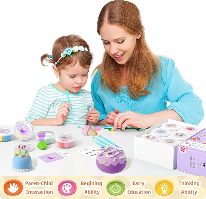 Air Dry Clay for Kids - Modeling Clay Kits, Ultra Light & Soft, Safe & Non-Toxic, 12 Boxes DIY Model Magic Clay 48 Colors with Sculpting Tools und Tutorials, Creative Art Crafts Toys Gifts Boys Girls