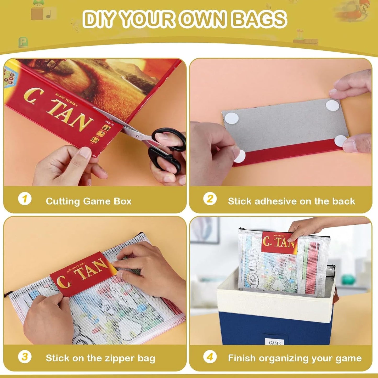 Board Game Storage with 12pcs Zipper Bags and Writable Stickers, Board Game Organizers Storage with Lid for Office Supplies, Puzzles, Video Game, Craft Product (1-Pack Large)