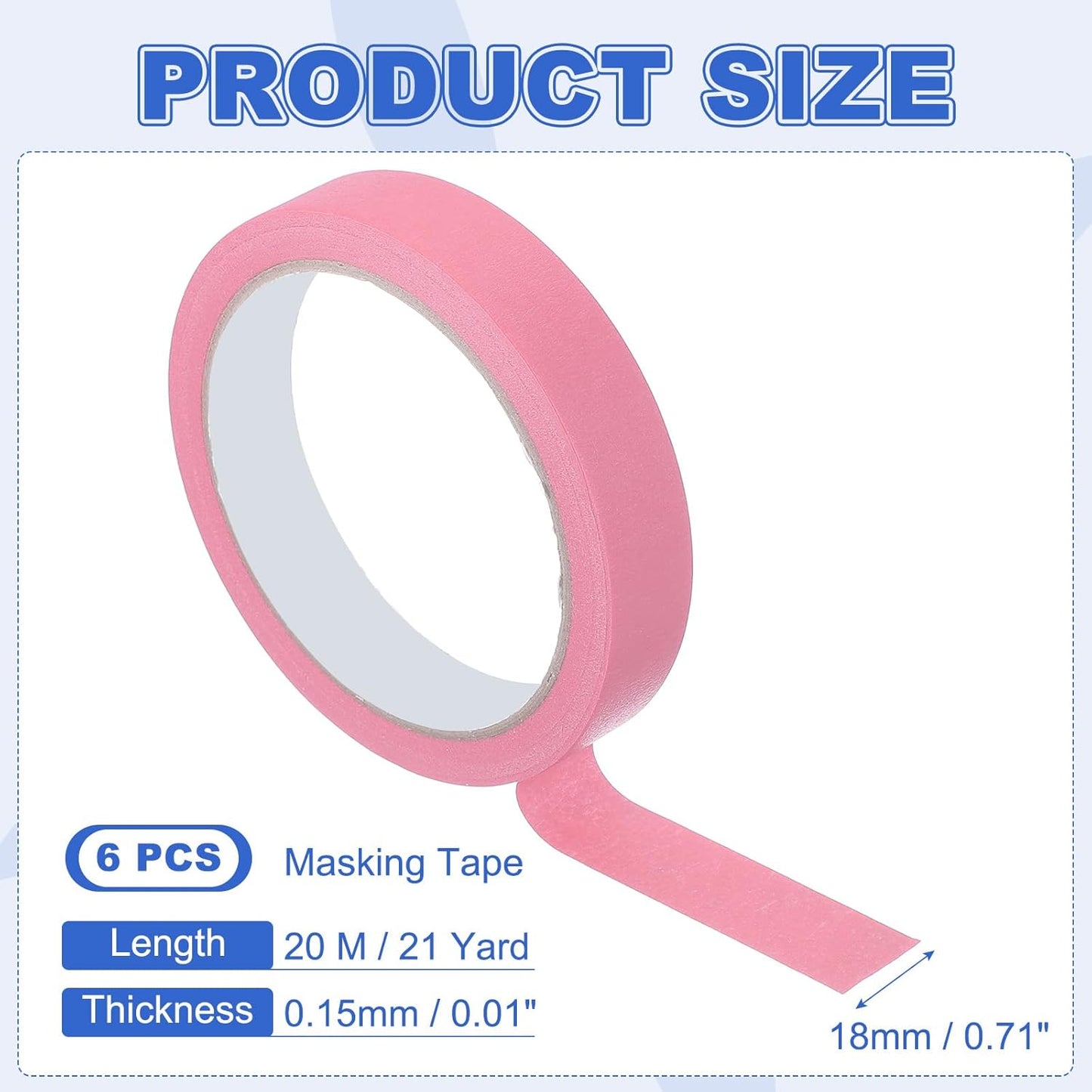 MECCANIXITY Masking Tape 0.7 Inch x 21 Yard Painter's Tape Pink Paint Tapes for DIY Crafts Arts Drawing Decoration Labeling Car Painting Artist Teachers, Pack of 6