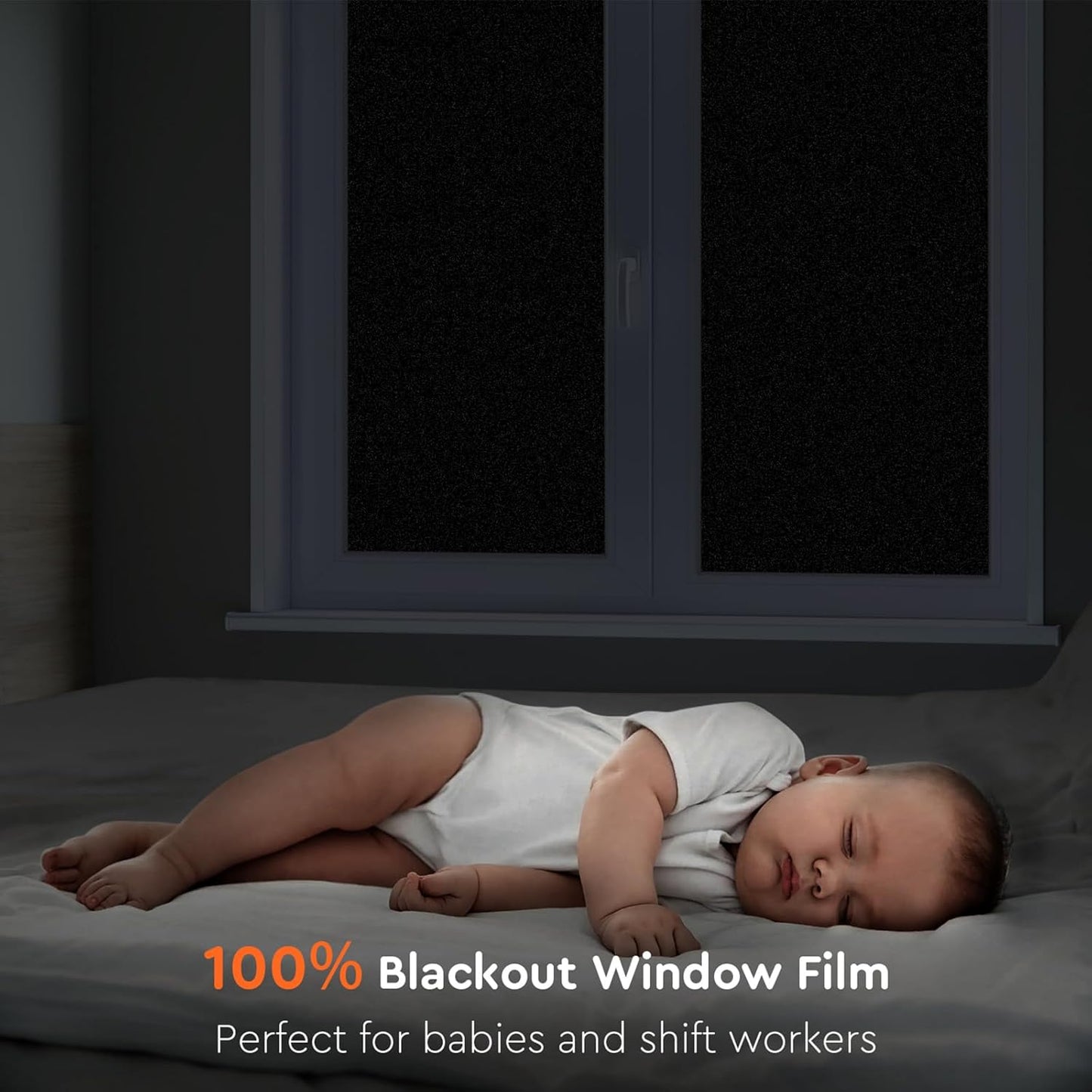 Kromapolis Blackout Window Privacy Film Total Light Blocking Room Darkening Window Covering, Removable Static Cling Frosted Glass Tint, Non-Adhesive, Black 45.2'' x 157.4''