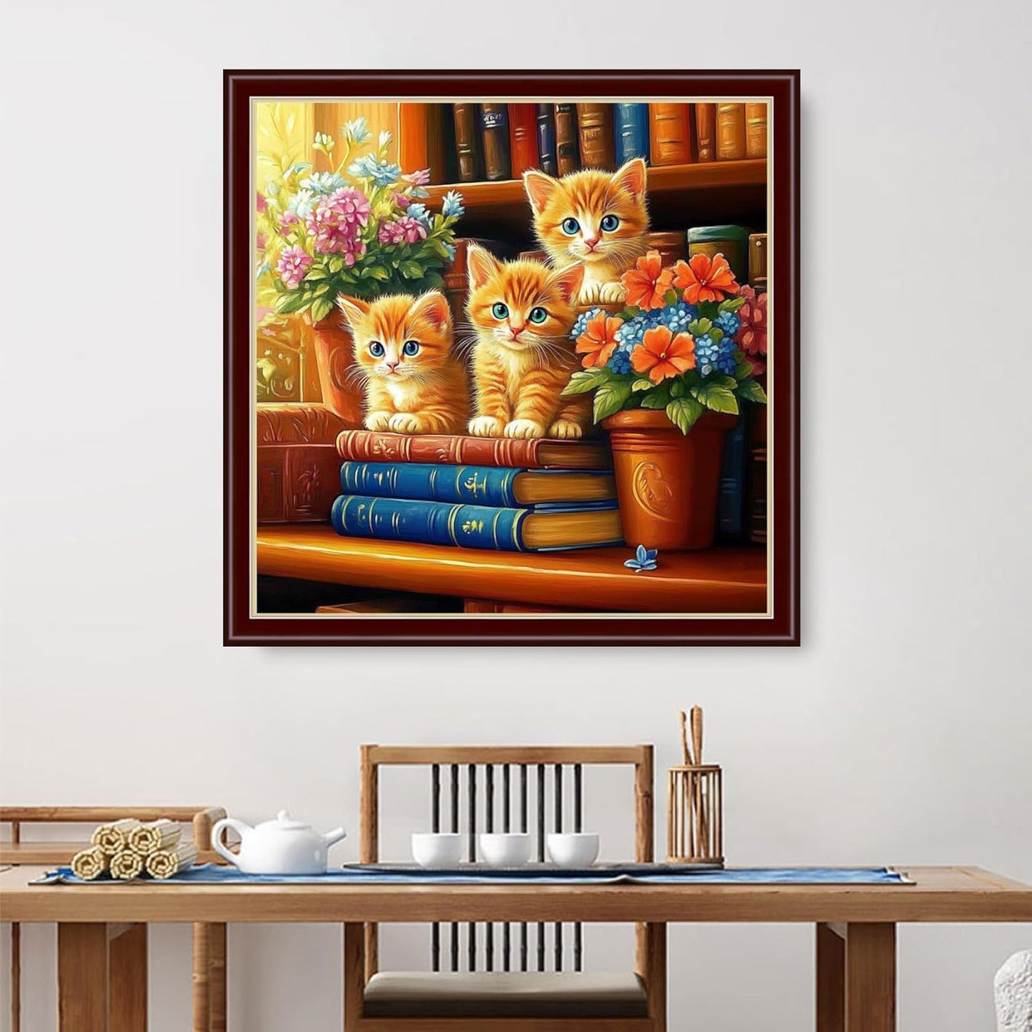 Dimensean Stamped Cross Stitch Kits Full Range of Embroidery Patterns Starter Kits for Beginners Adult or Kids DIY Cross Stitches Needlepoint Kits 11CT-Cat Flowers on The Table 18x18 inch