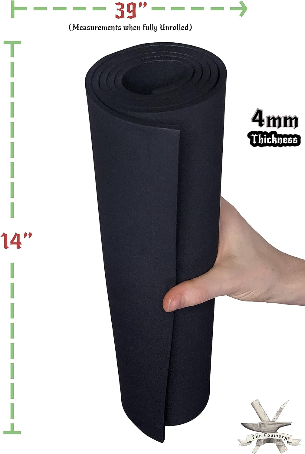 Shape Retention EVA Cosplay Foam 4mm (1mm-10mm) 14x39 inch Black or White High Density EVA Foam Sheets. Premium 85 kg/m3 Heat Shape Material for DIY Convention or Halloween Costumes by The Foamory