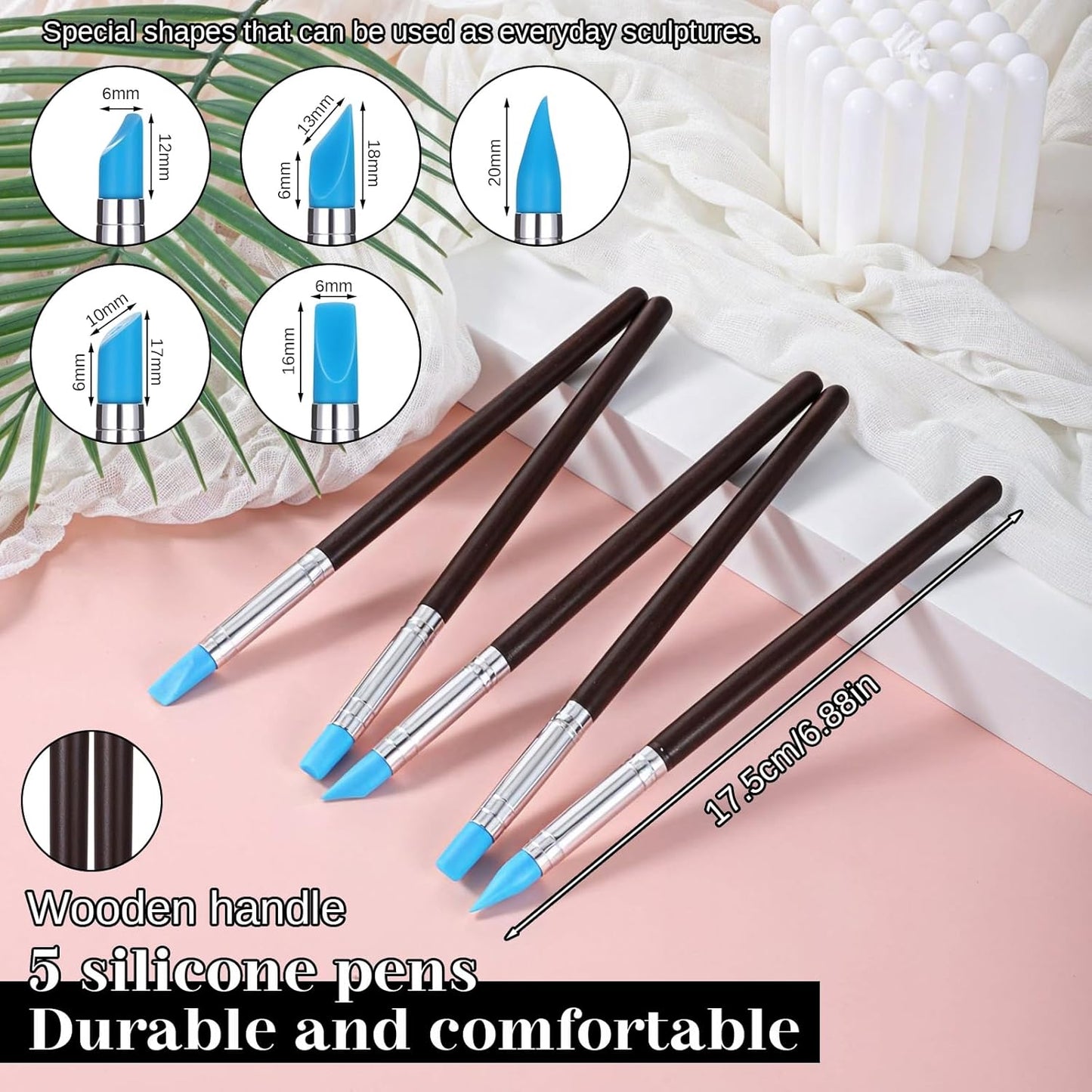 15PCS Silicone Clay Sculpting Tool, Pottery Tools Modeling Dotting Tool Resin Stippling Embossing Tools for DIY Crafts, Modeling, Nail, Painting, Embossing, Sculpting Pottery