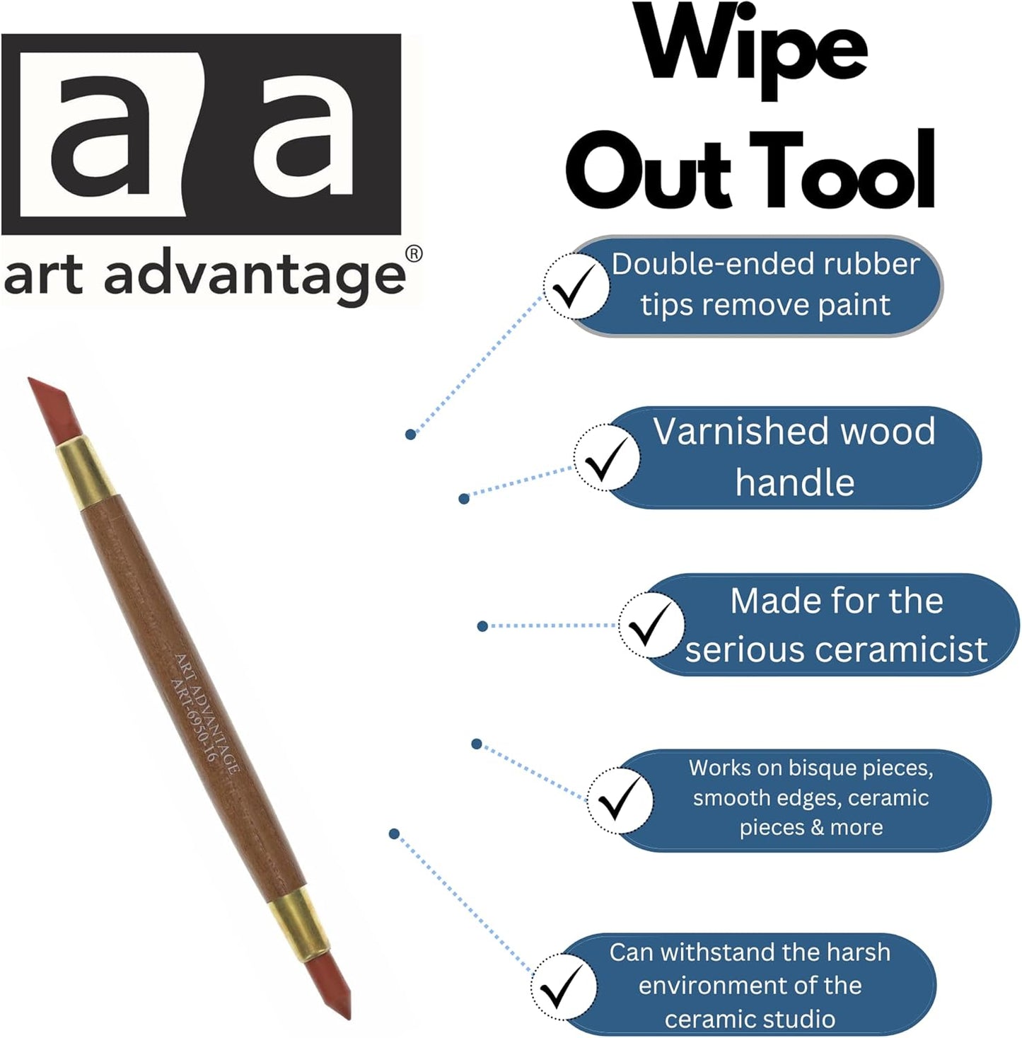 Art Advantage Wipe Out Tool, Double-Ended, Ceramic Tools, Ceramics Tools, Ceramics Tool Kit, Clay Paint Remover, Ceramic Tools for Pottery, Wipe Out Tools