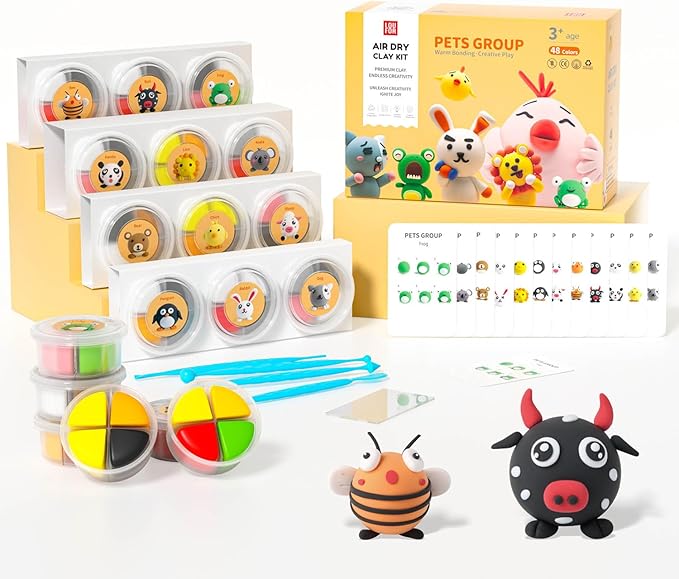 Air Dry Clay for Kids - Modeling Clay Kits, Ultra Light & Soft, Safe & Non-Toxic, 12 Boxes DIY Model Magic Clay 48 Colors with Sculpting Tools und Tutorials, Creative Art Crafts Toys Gifts Boys Girls