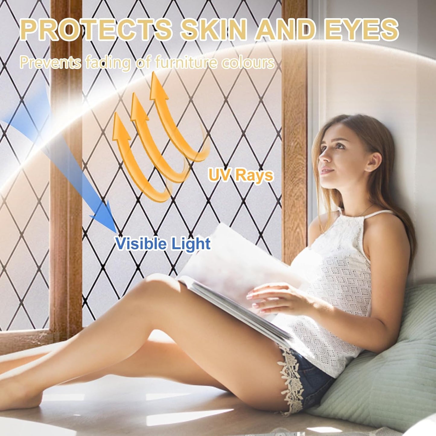 Window Privacy Film Decorative for Front Door, Bathroom Static Cling Stained Glass Sticker Opaque Heat Control UV Blocking Non-Adhesive for Home,Black Grid 35.4 x 78.7 inches