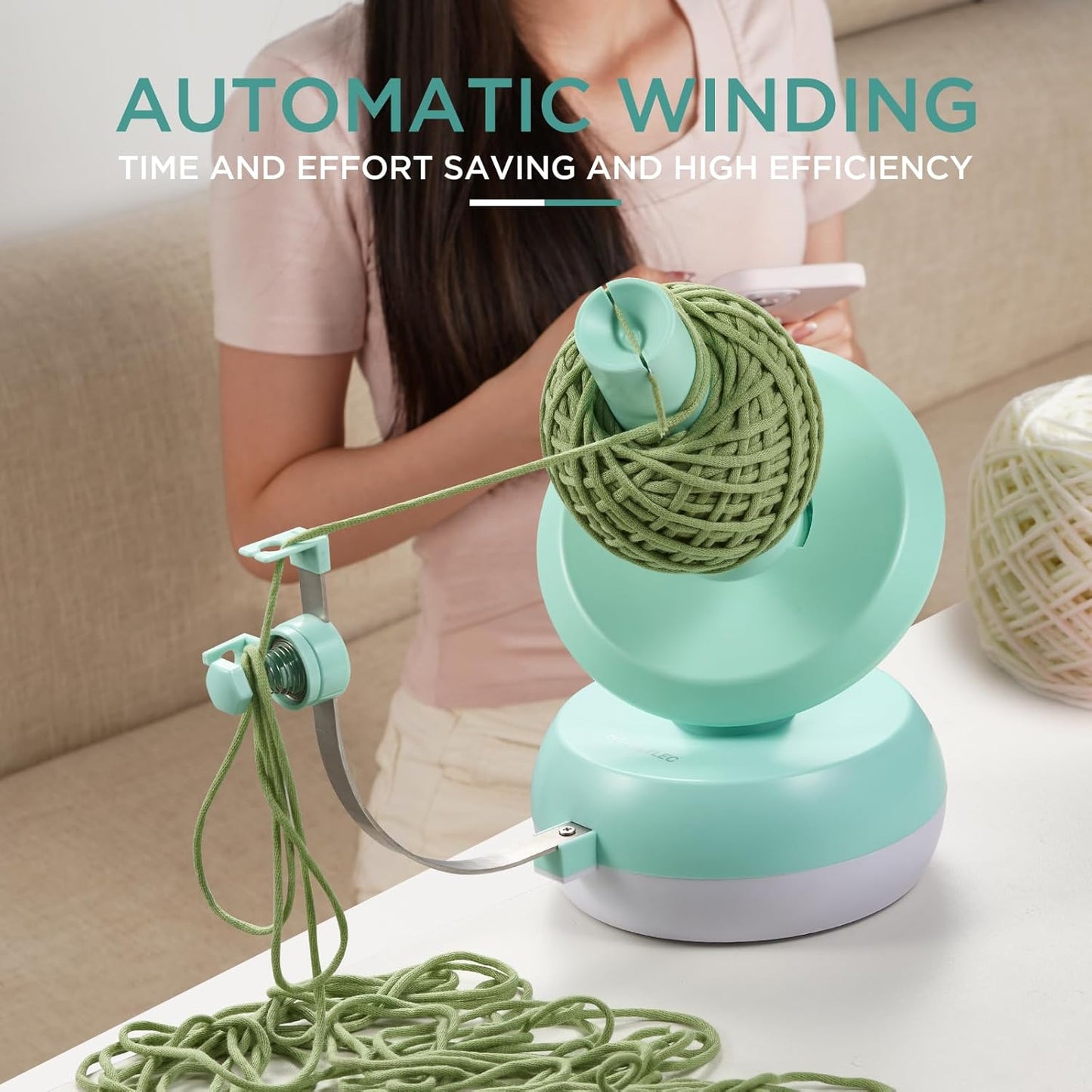 Yarn Winder for Crocheting, 10oz Large Capacity Electric Yarn Ball Winder with Strong Tension Stepless Speed, Automatic Yarn Cake Winder, Helper for Knitting Lovers, Mint Green
