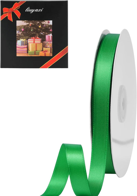 LIUYAXI Green Satin Ribbon, Double Faced 1/2" X Continuous 25 Yards Ribbons Perfect for Gift Wrapping Bows Bouquet Wedding Craft and More
