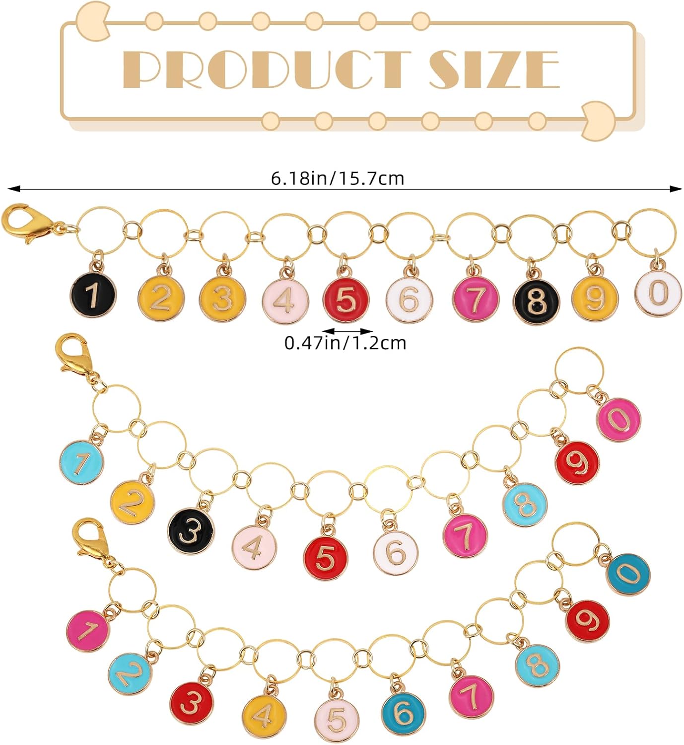 COGCHARGER 3Pcs Flat Round with Number Alloy Enamel Charms Knitting Row Counter Chains for Knitting and Crochet Stitch Markers